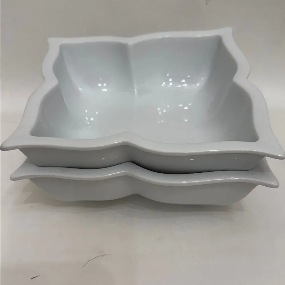 Pier 1 Butterfly 6.5 Square White Porcelain Square Bowls 2 Soup Cereal Salad